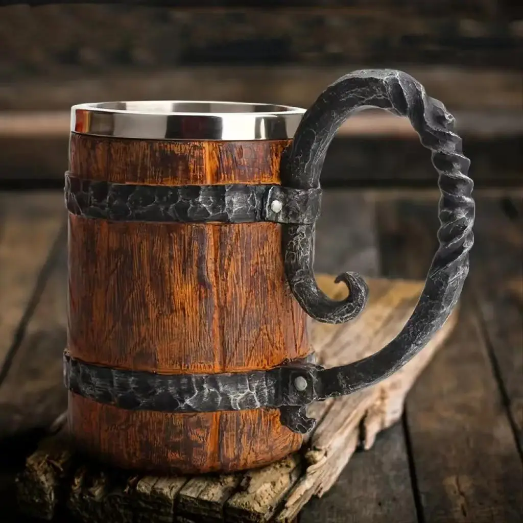 Viking Beer Mug with Handle, Summer Double Wall Insulated Mug, Vintage Style Coffee Cup for Home Office Coffee Table Gift, Washable Reusable Drinkware