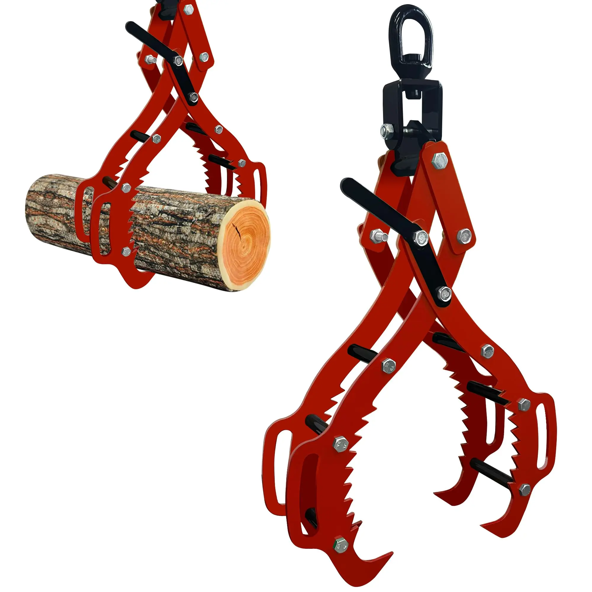 "Heavy-Dauge Steel Log Grapple - 4-Prong Design & Ergonomic Handle for Firewood, Farm & Outdoor Lifting | Secure Timber Handling & Durable Construction"