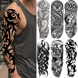 6 Realistic Full Arm Temporary Tattoos, Waterproof Sleeve Art, Lion Tribe Design, Easy to Apply, Unisex Body Tattoo Stickers, Henna Designs Fake Tattoo