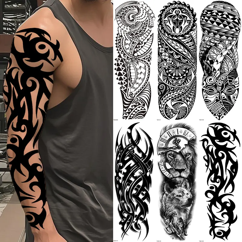 6 Realistic Full Arm Temporary Tattoos, Waterproof Sleeve Art, Lion Tribe Design, Easy to Apply, Unisex Body Tattoo Stickers, Henna Designs Fake Tattoo, Tattoo Arm Sleeves