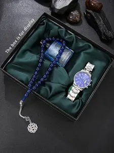 Men's Business Watch & Jewelry Set, Including Round Dial Analog Quartz Watch & Bracelet & Pendant Necklace, Fashion Watch Set for Party, Daily Decor, Exquisite Watch Set for Gift