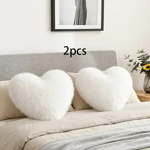 Two Luxurious Heart Pillowcases, Fluffy Texture, Home Sofa Bed Decorative Pillows, Soft Skin-Friendly, Ca Prop 65 Compliant