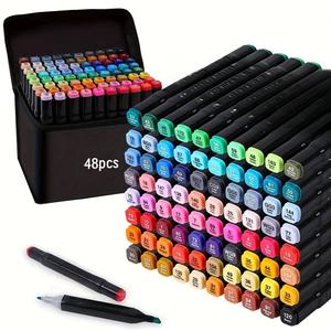 48-Color Dual-Tip Alcohol Markers Set - Non-Toxic Vibrant Mark, Organized Black Case, Office Stationery Writing Tool - Ideal for Adults' Drawing, Sketching Projects