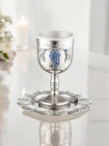Kiddush Cup - Boreh Pri HaGefen, Blue Crystal Grape Vine