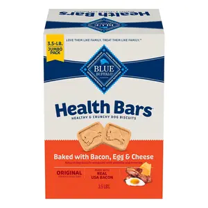 Blue Buffalo Health Bars Crunchy Dog Biscuits, Oven-Baked with Natural Ingredients, Bacon, Egg & Cheese, 3.5-lbs Box