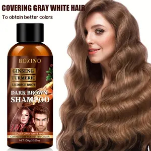 ROZINO Dark Brown Shampoo with Ginseng Turmeric & Rosemary Oil - 3-in-1 Gray Hair Coverage Nourishment for Smooth Glossy Hair