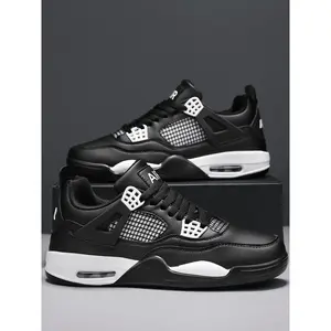 Breathable Leather Mesh Sport Shoes, Shock Absorption, Anti-Slip Sole, Unisex Basketball Shoes, Outdoor & Skateboarding Shoes