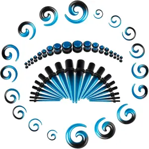 54/102Pcs Ear Stretching Kit 14G-00G Acrylic Ear Gauge Stretching Kit with Heart Plugs Gauge Tapers Ear Tunnels Horseshoes Taper Spiral Tapers Gauges Ear Expanders for Men Women