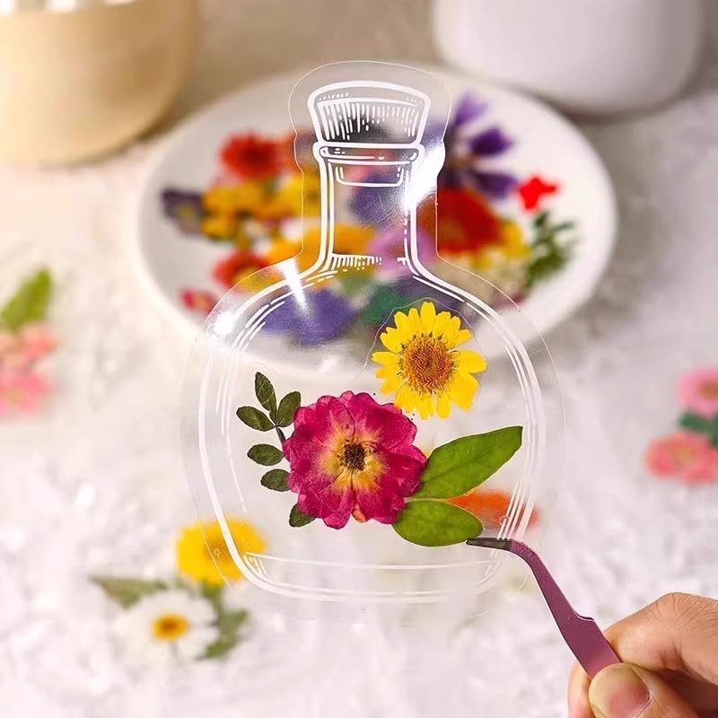 20PC DIY Bookmark Making Kit, Transparent Plant Specimen Stickers, Dried Flower Labels for Glass Bottle Crafts