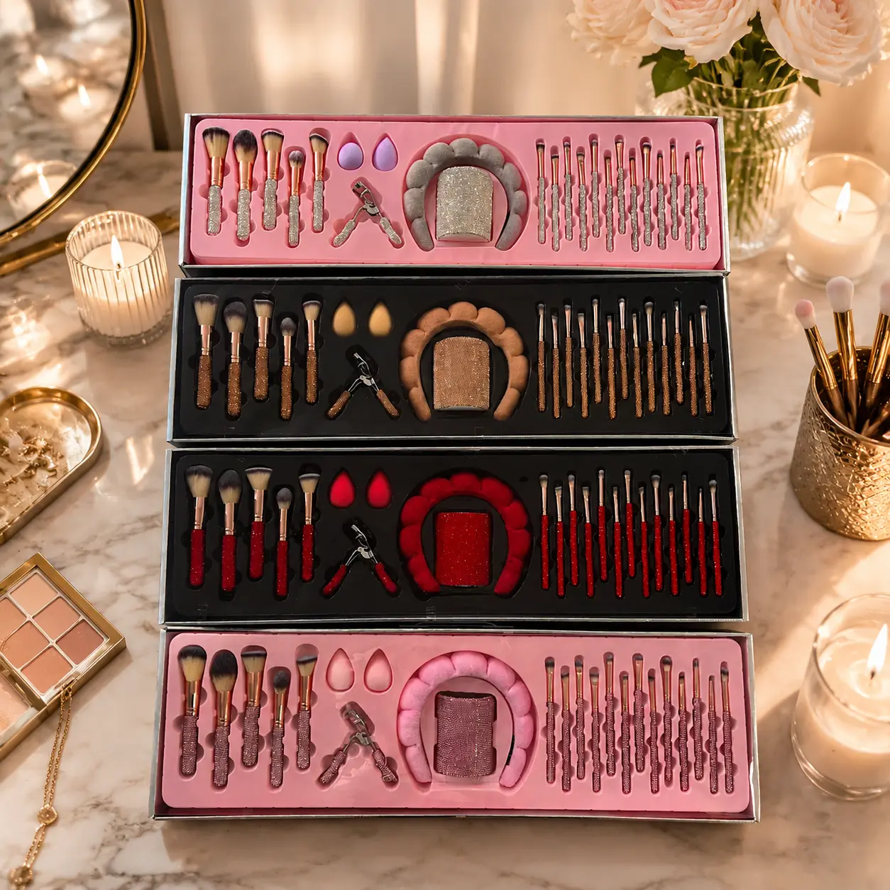 18-Piece Silver Diamond Rhinestone Professional Makeup Brush Set - Ultra-Soft Synthetic Bristles for Contour, Blush, Powder - 18-piece set with diamonds silver
