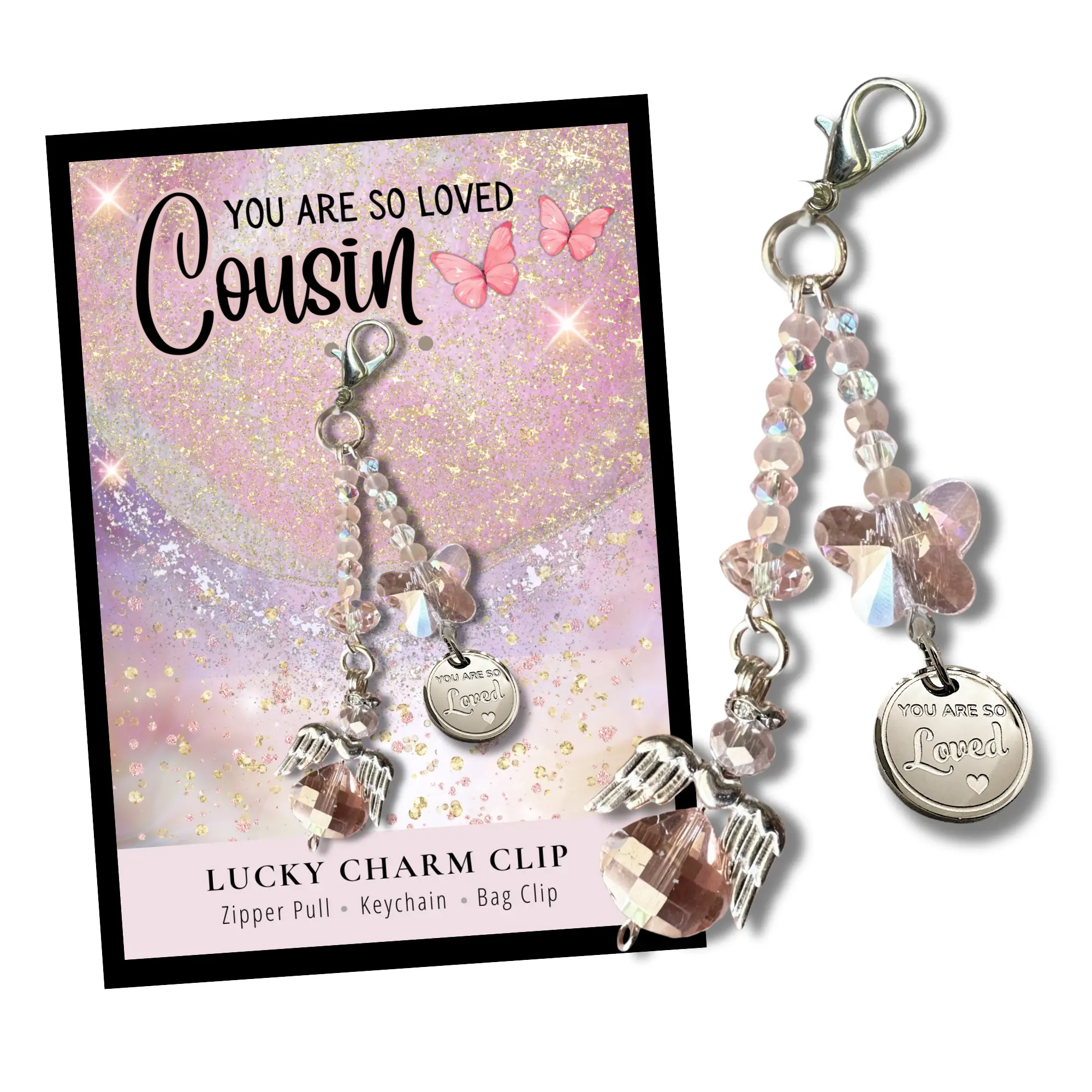 Gift for Cousin - Cousin Charm Clip for Christmas or Birthday - Made in the USA