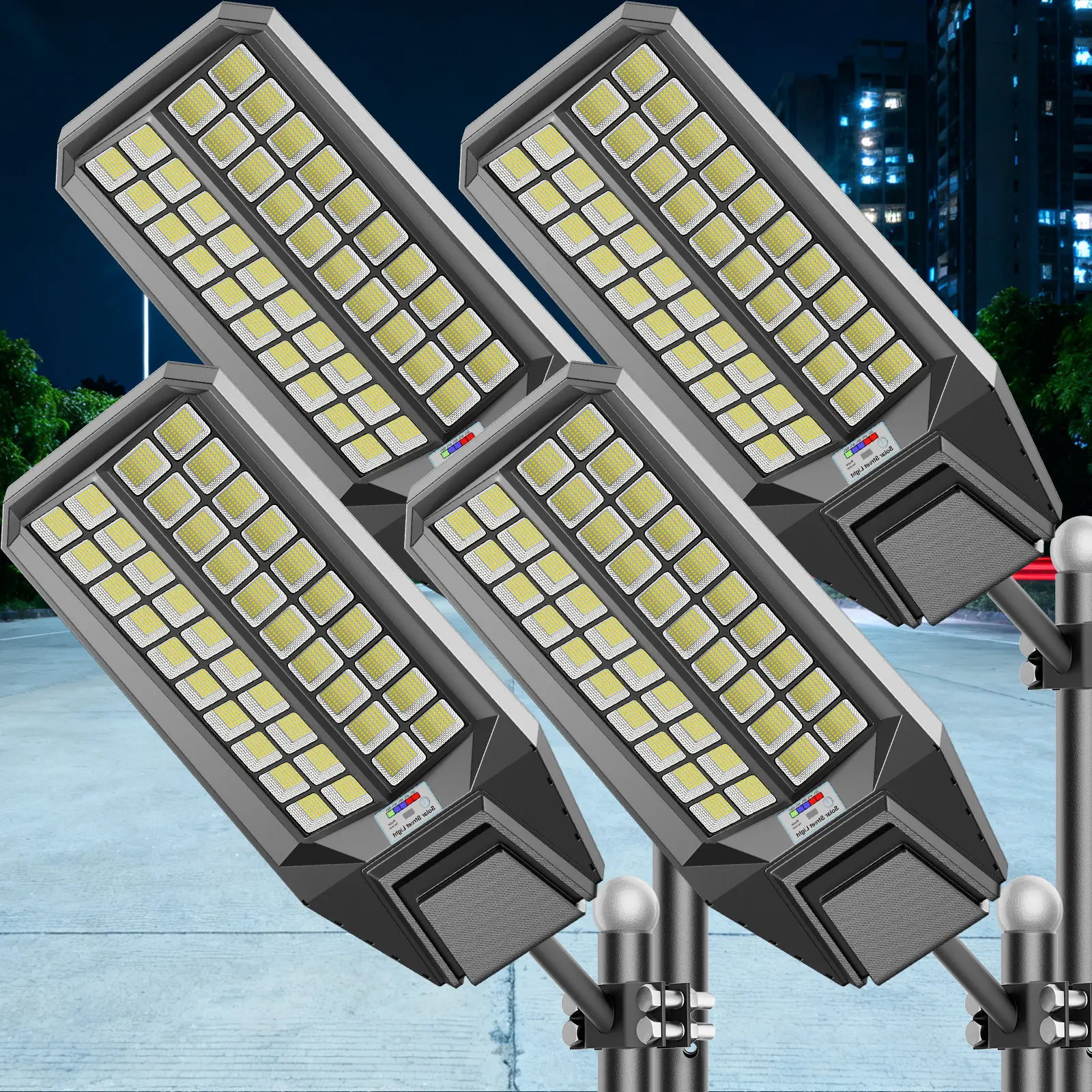 4-Pack Solar Lights Outdoor 8000W Solar Street Light - 300000 Lumens, Dusk-to-Dawn, Waterproof, Ideal for Commercial & Outdoor Parking Lots, Energy-Efficient, 3-Year Warranty