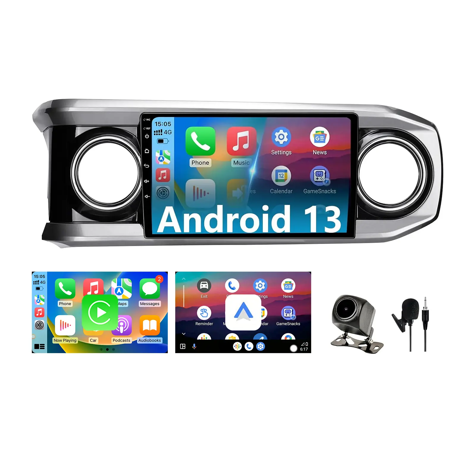 10 Inch Android 13 Car Stereo Head Unit for 3rd Gen Toyota Tacoma 2016-2023, Carplay Touchscreen with Wireless CarPlay, Android Auto Player, GPS, FM, WiFi, Bluetooth, 1080P Reverse Camera, SWC