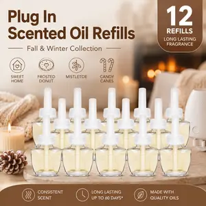 12PCS Plug-in Scented Oil Refills, Winter-Scented Home Fragrance Air Freshener Refills for Cozy Autumn & Winter Living Spaces