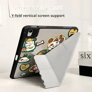 Animal Food Festival Foldable iPad Case With Pencil Holder Slim Shockproof Hard Acrylic Back Cover Auto Sleep Wake Compatible with iPad 10/9/8/7, Air 2/3/4/5/6/7, Pro 9.7/10.5/11/12.9 Inch