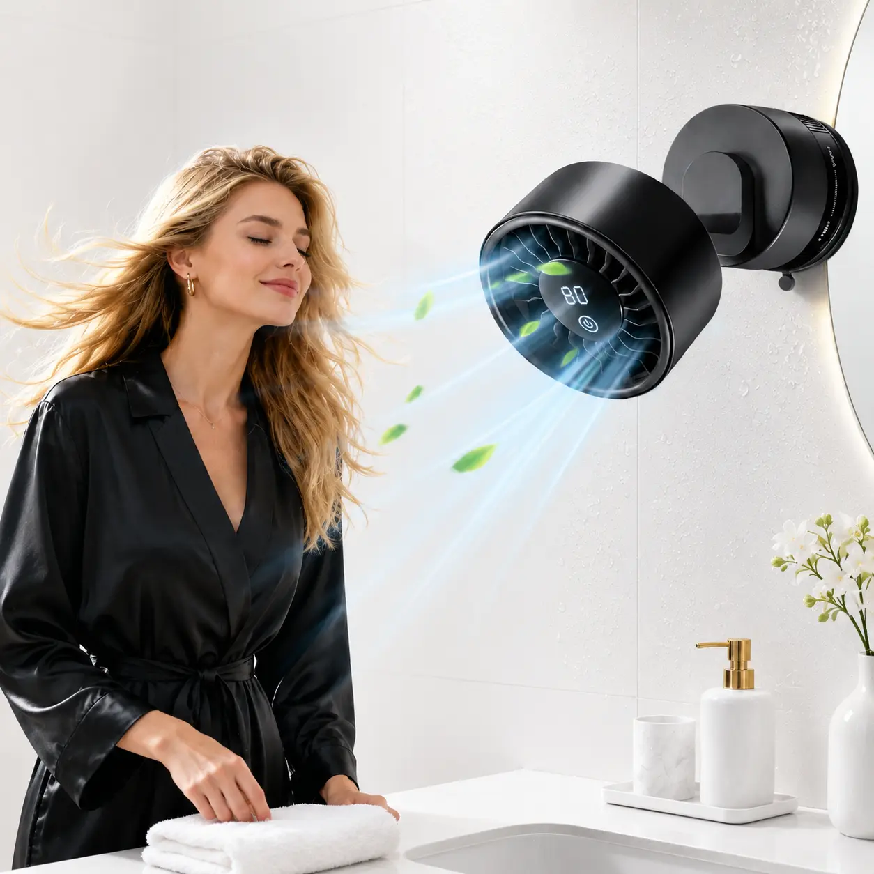 Wireless Stick-It Wall Mount Rotatable Fan - 360° Adjustable, No Hole No Damage, Long-Lasting USB Charge, Airflow Adjust, Indoor Use for Bathroom, Car, Free Charging Cord