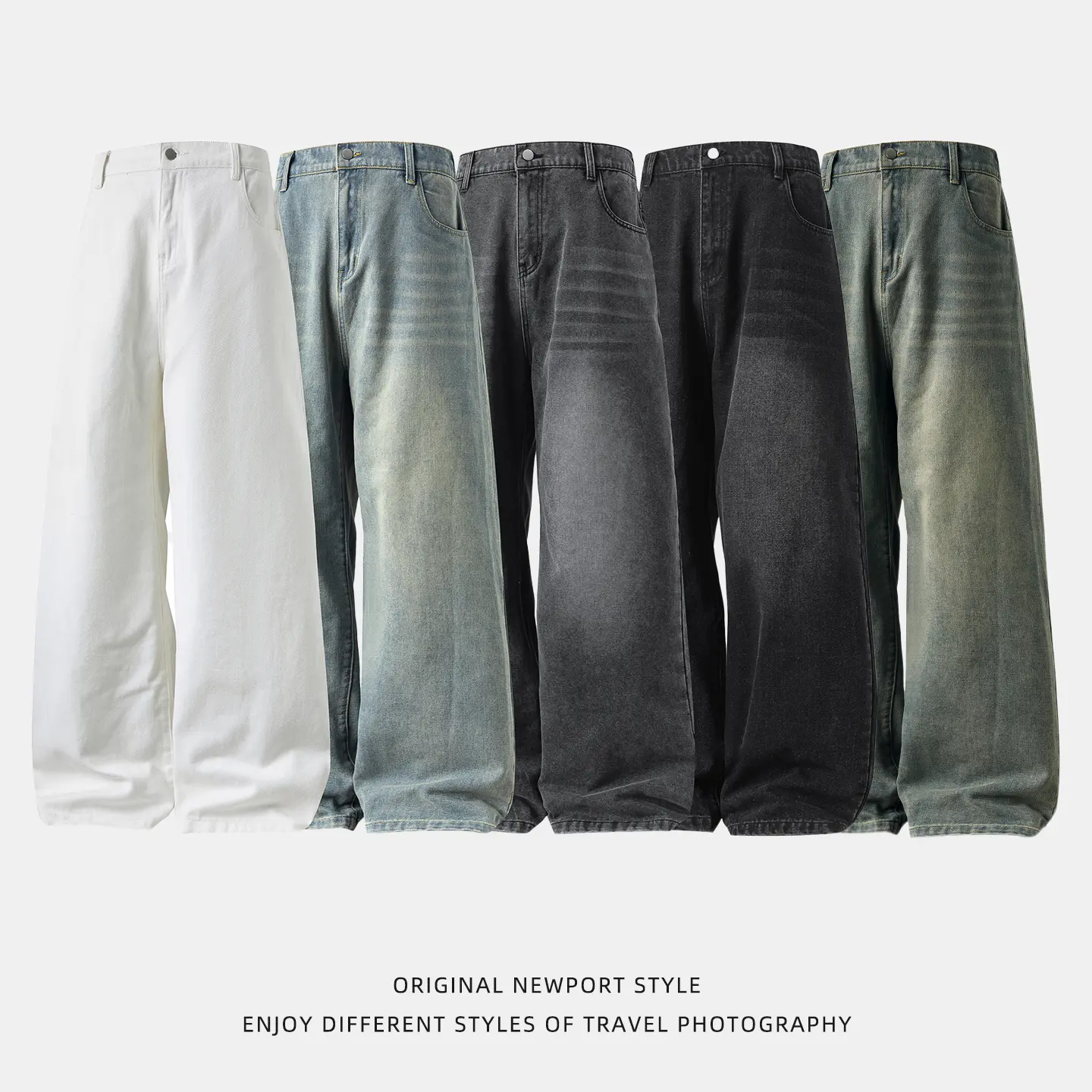 Men's Vintage Wash Pocket Wide Leg Jeans, Loose Casual Comfy Baggy Denim Pants for Daily Wear, Woven Bottoms for All Seasons, Vintage Blue Jean washed jean