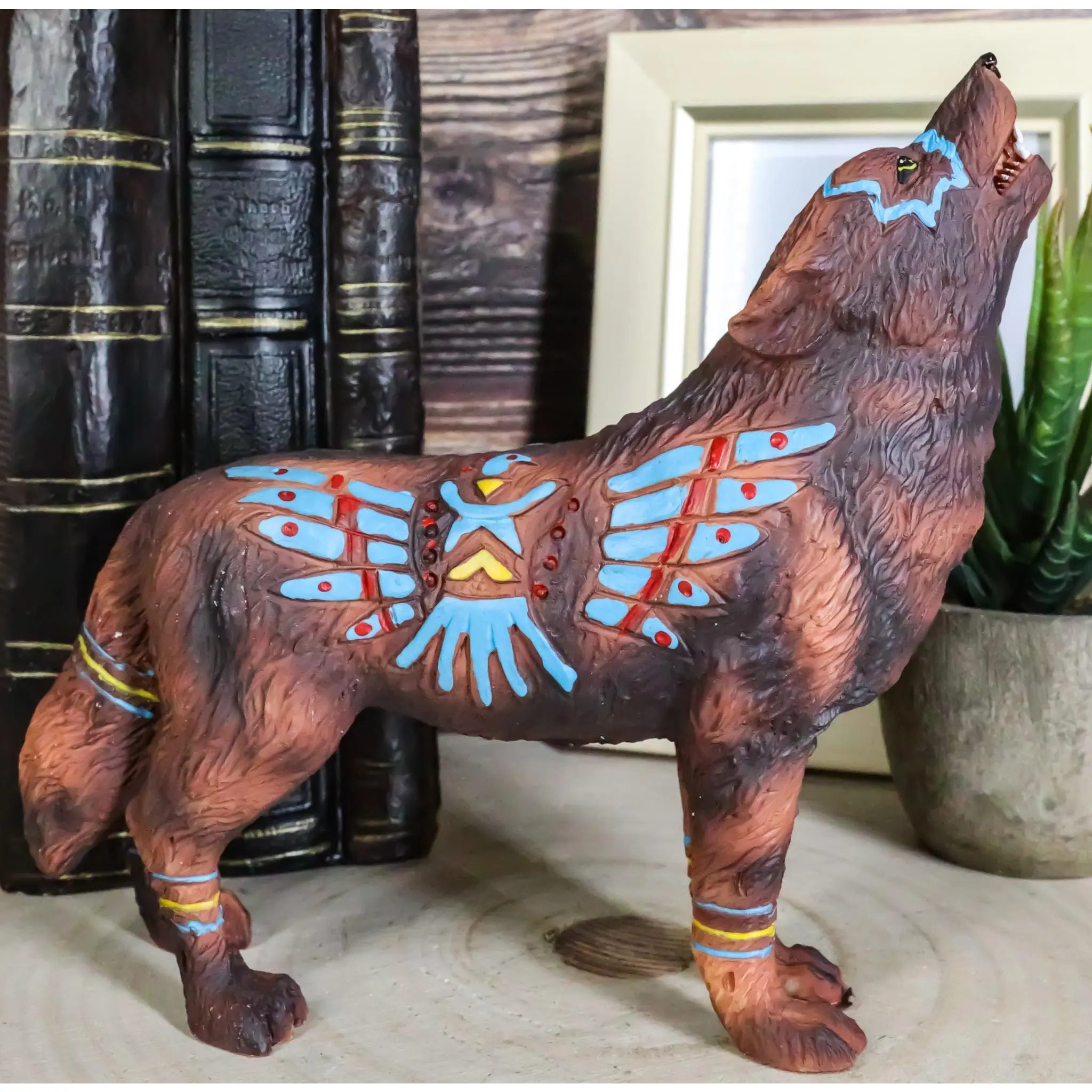 3D Eagle Vision Handcrafted Native Tribal Howling Wolf Totem Spirit Resin Figurine - Brindled Fur Design, 6.25in L x 2.65in W x 6.15in H, 0.65 lbs Home Decor Statue, Instinct & Social Connection Awareness Inspirational Gift for Displays, 6.25"L X 2.65"W X