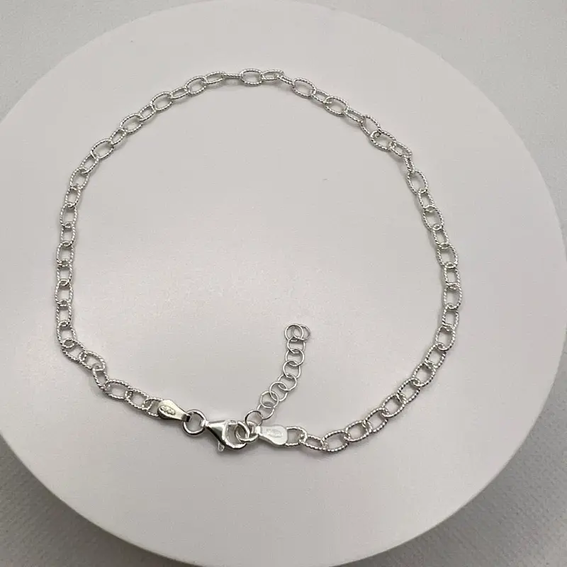 925 Sterling Silver Dainty Textured Twisted-Wire Cable-Link Anklet-Bracelet for Adults, Classic Lobster Clasp with Extender Sliding Chain (Adjusts 10in-11in) for Daily Wear