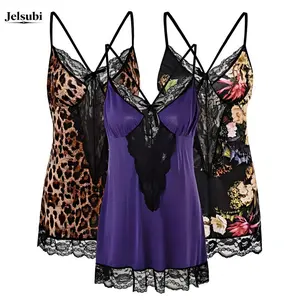 Jelsubi Plus Size Backless Sexy Nightdress 3-Piece-Set Leopard Print with Lace Trim for Women Mother's Day Gift Tiktokshopspringglowup - Bodysuits, Womenswear