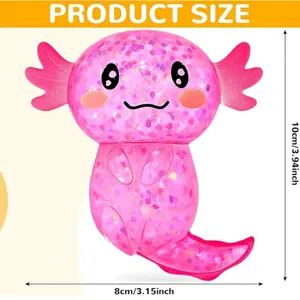 Glitter Axolotls Squishy Toy, Stretchy Stress Ball, Stress Relief Squishies, Soft Squeeze Fidget Toys for Kids & Adults, Easter Basket Stuffers, Party Favors, Classroom Prizes