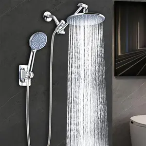 Adjustable Shower Head Set, 1 Set Including Handheld Shower Head & Round Ultra-thin High-pressure Bath Top Spray & Accessories, High Pressure Showerhead, Bathroom Shower Supplies