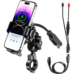 Phone Mount Handlebar Holder with Qi 15W  Charger & 36W PD/USB C Fast  Port, Anti-, with Vibration Dampener, 1s Lock & Release, Camera Friendly, Adjustable Size