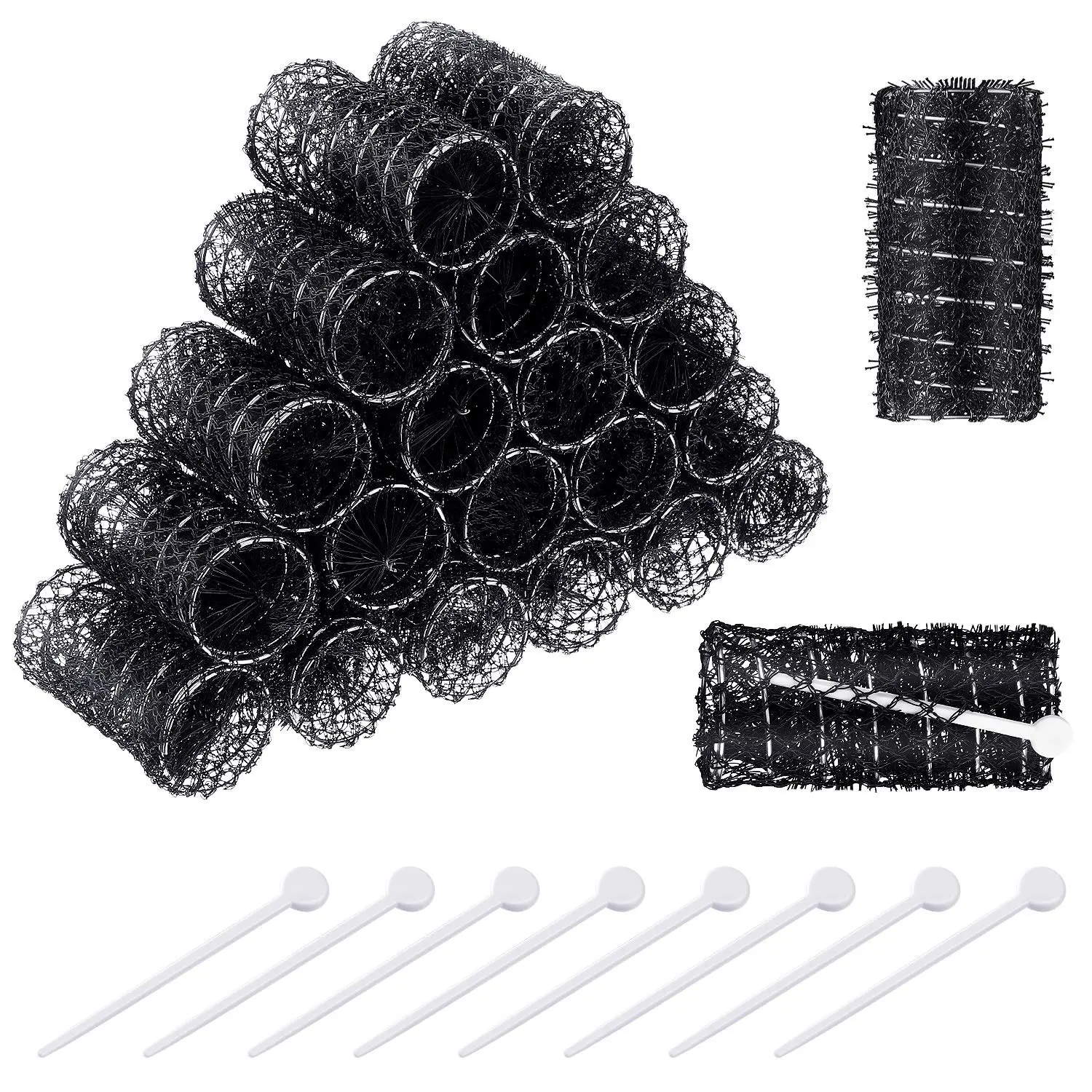 Mesh Hair Rollers and Picks Set, 40-Piece Haircare Styling Kit for Effortless Curls and Waves, Hair Curlers for Women and Girls - Black, 2.5 x 1.4 Inch