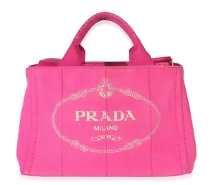 Pre-owned PRADA canvas Shoulder Bags Dark Pink White Logo Small Canapa Tote