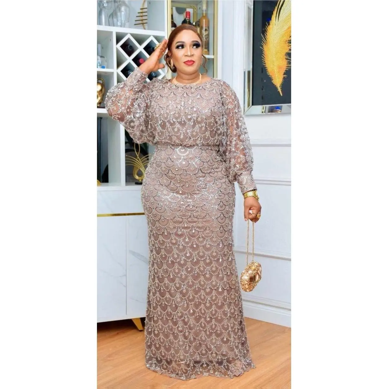 Gold Embellished Mother of The Bride Mermaid Gown Sequin Beaded Wedding  Guest Dress Floor Length Maxi, Bridal Photoshoot Anniversary Graduation  Ceremony Birthday Dinner Reception - TikTok Shop