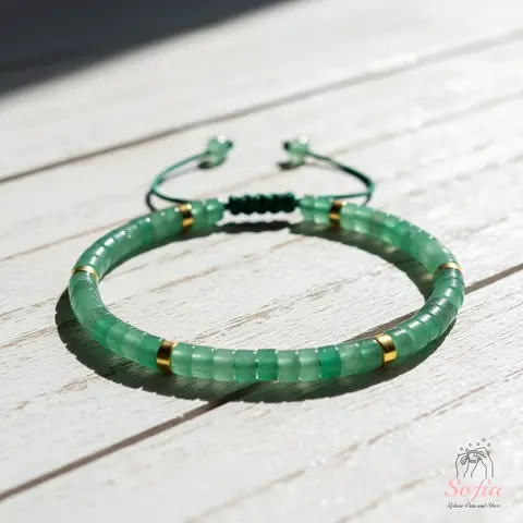 Sofia Natural Green Aventurine Beaded Bracelet - Handmade Boho Stone Jewelry, Adjustable 6-7.5in, Boho Minimalism, Natural Crystal Bracelets & Anklets, Aventurine Stone, for Daily Wear & Gifting, Boho Stone Bracelet, Adults