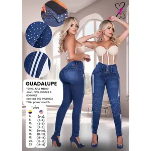 Guadalupe Jean colombiano with internal girdle style 360 3 button design rhinestone