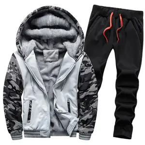 2025 New Men's Fleece Lined Warm Hooded Jacket & Thick Straight Leg Pants Set Suitable for Cold Winter Outdoor Activities Athletic Sports Clothing Sports Outerwear