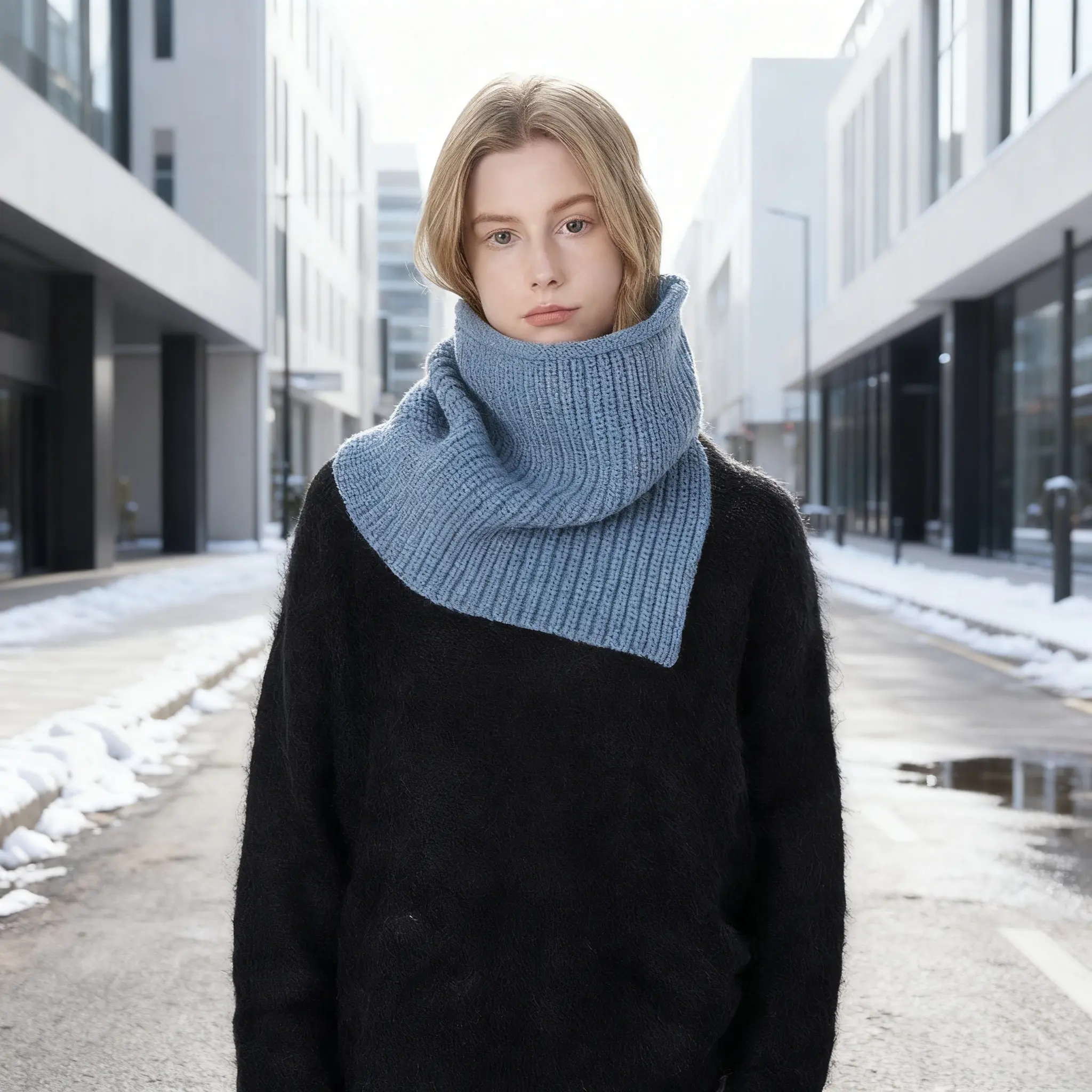 Autumn/Winter Outfit Ideas: Layered Slit Knitted Scarves for Warmth, Turtleneck, Windproof Neck Protectors for Men and Women