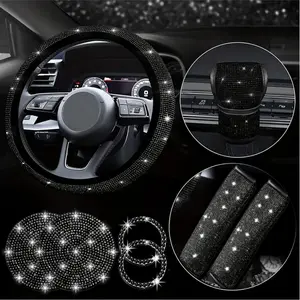 8Pcs Bling Car Accessories Set for Women, Steering Wheel Cover, Sparkly Seat Belt Covers, Bling Gear Shift Cover, Universal Fit Most Cars (Black Diamond) - Home Improvement.