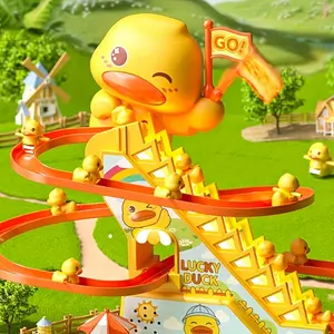 Duck Yellow Ducklings Climbing Stairs Toy with Track FunSlide Track Electric Slide Toy with Light and MusicEducational Toy Holiday Gift Birthday Gift Christmas Gift