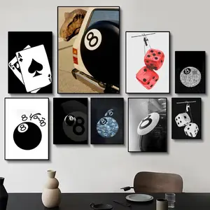 Cool Sports Art and 8-Ball Poster, HD Self-Adhesive, Fade-Resistant, Waterproof, Wrinkle-Proof, Wall Decor for Living Room, Bedroom, Dorm, Cafe, Bar