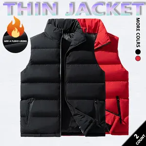 2 PACK Mens Vest Jacket Warm Sleeveless Jackets Winter Waterproof Zipper Coat Autumn Stand-up Collar Casual Waistcoat Brand Clothing