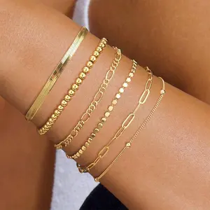 Greenish Spring Bracelets for Women , Jewelry Sets for Women Trendy Thin Dainty Stackable Cuban Link Paperclip Chain Bracelet Pack Fashion Accessories Gifts for Womens maximalist jewelry
