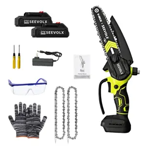 SEEVOLX Brushless Mini ChainSaw - Portable Electric Cordless Saw for Wood Cutting, Batteries (1500mAh) ,Pruning, Gardening, Camping - Suitable for Seniors, Women Holiday gifts