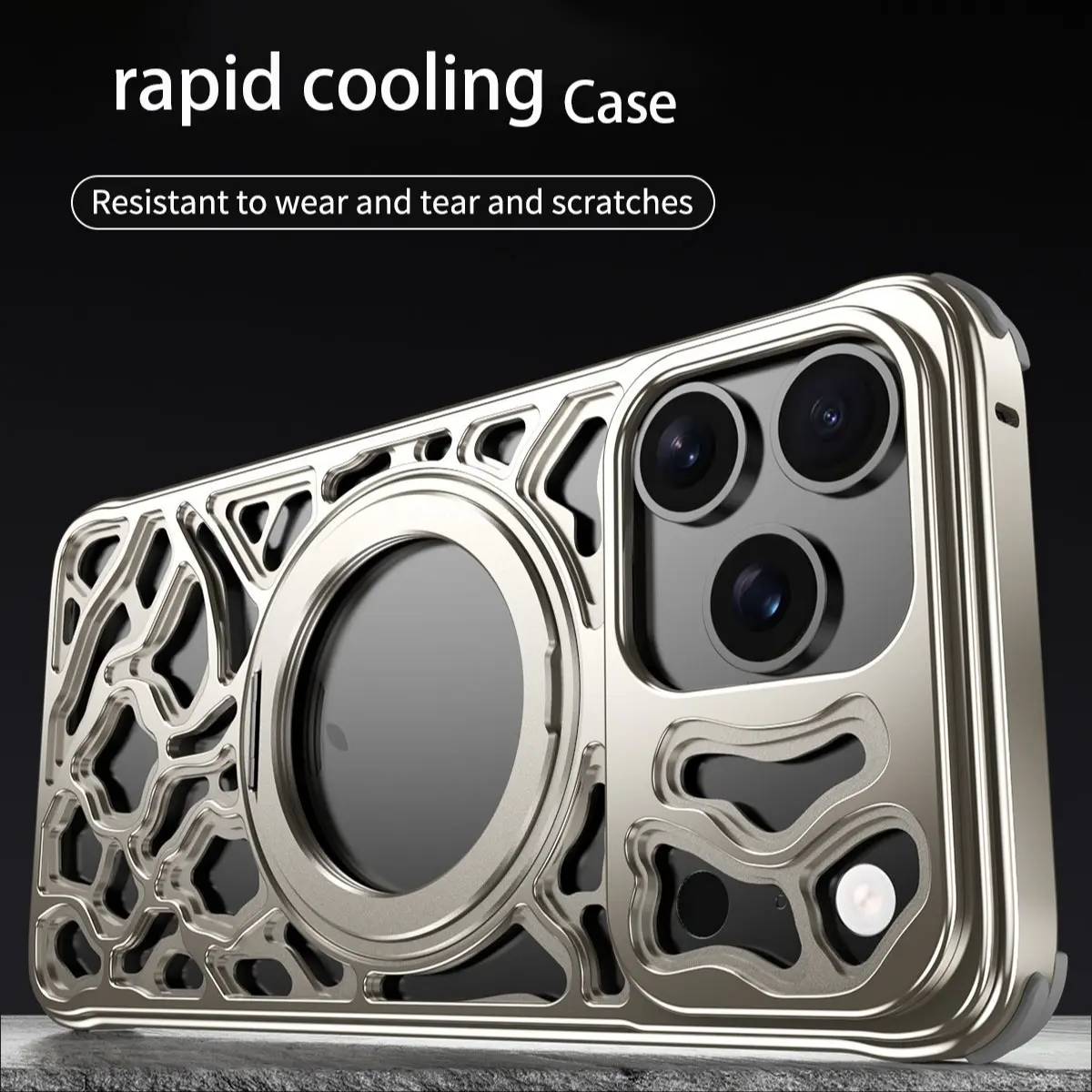 iPhone 16 17 Pro Max Case, Protective 360° Rotating Stand, Gaming Cooling, Magnetic Car Mount, Borderless Cool Design, Aluminum, Heat Dissipation, Shockproof