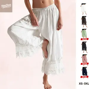 YeeZaa Lace Bloomer Pants 2026 Summer Vibe Vintage Going Out Cute Lightweight Capri Pants Y2k Forever Young Long Bloomers Elastic Waist Patchwork Pettipants Pantaloons Slip Cropped Pants Ruffle Hem Yoga Pants Streetwear Pajama Bottoms