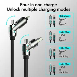 mfish Armored Dragon Ⅰ Universal 4-in-1 Multi USB Charging Cable with USB A,Type C,Lightning-MAX 240W Fast Charging&Data Sync for iPhone&Samsung