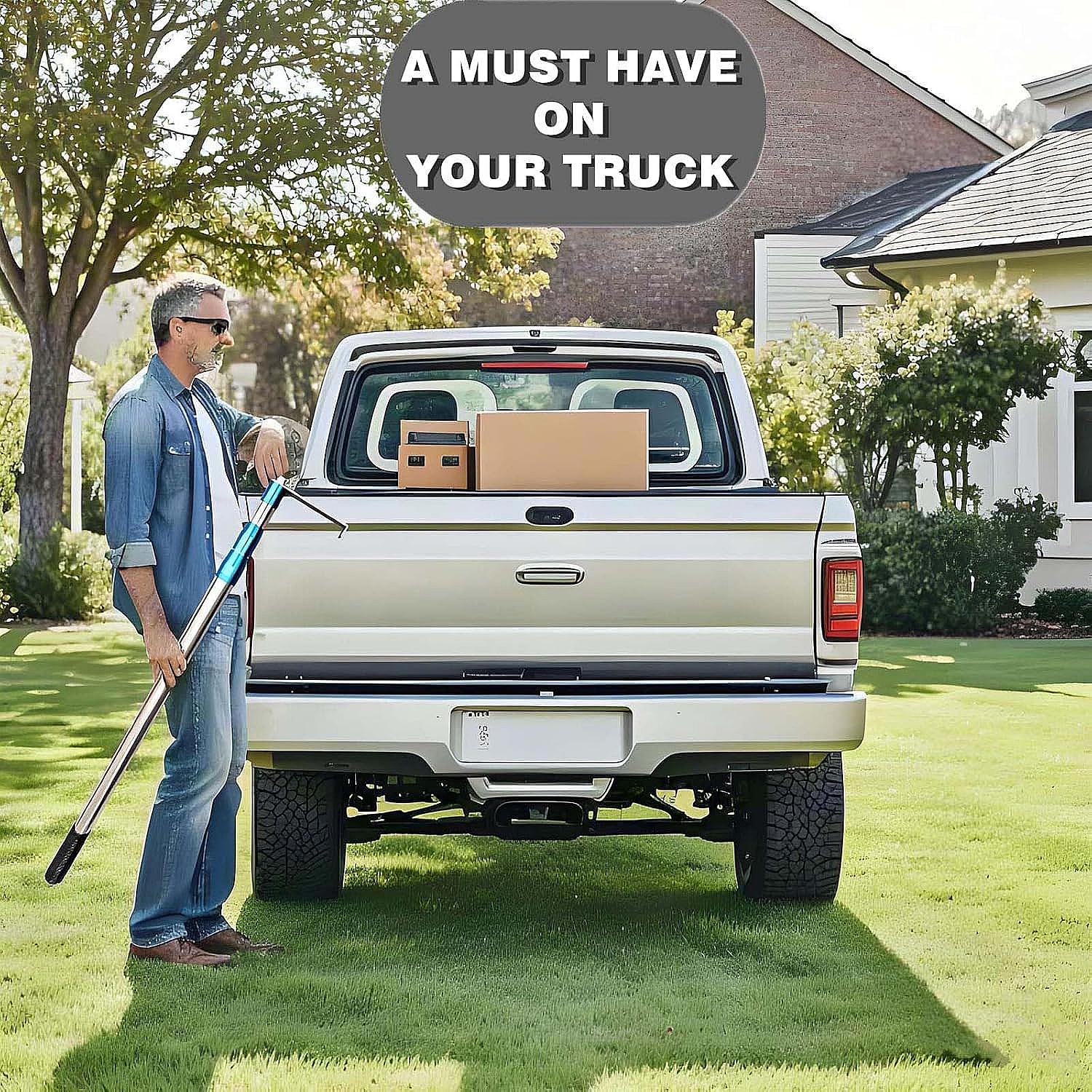 6.3 Ft Cargo Grabber Reach Retriever Tool - Upgraded Extendable Pickup Truck Bed Accessories, Multi-Use Truck Bed Reach Tool - 2 Hooks