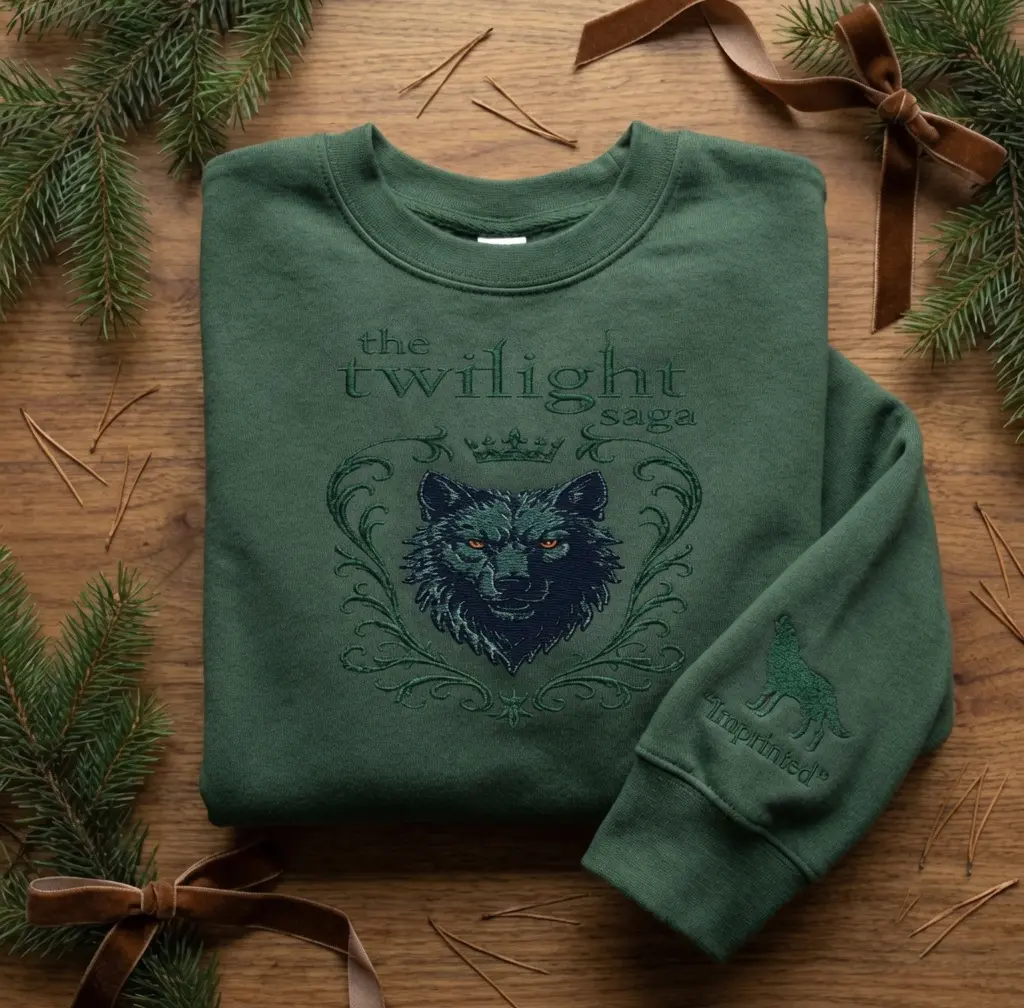 Imprinted Wolf Paw Prints Embroidered Sweatshirt, Moon Werewolf Pack Merch, Twilight Saga Bookish Gift, Jacob Black Fan