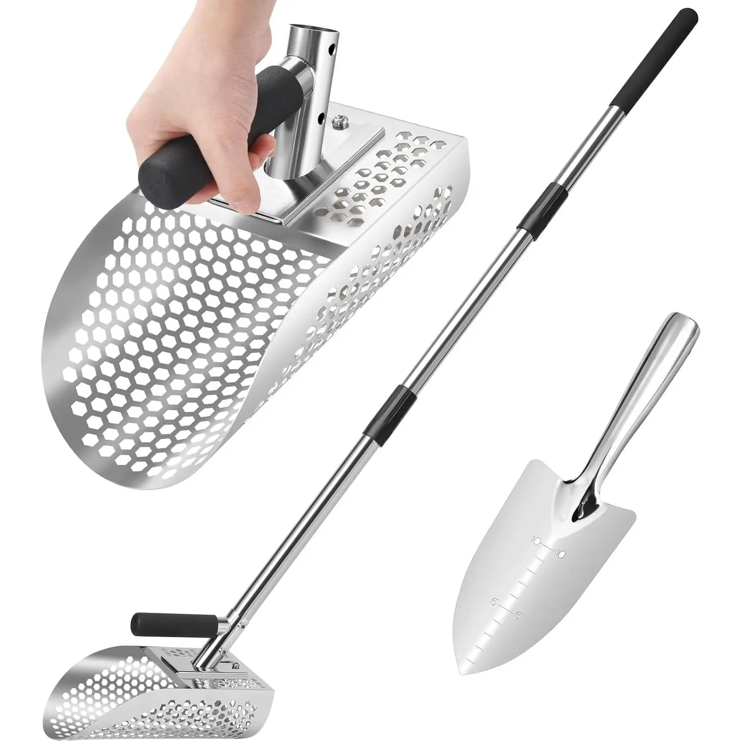 Stainless Steel Sand Scoop for Metal Detecting, Underwater Sifting Shovel, Fast-Sifting Tool for Treasure Hunting