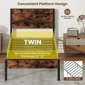 COSTWAY - Full/King/Queen/Twin Size Bed Frame with High Headboard and Mute Bar-Twin Size