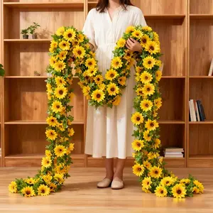Set of 3 Faux Sunflower Garlands, Sunflower Hanging Vines with Green Foliage for Decorating Rooms, Kitchens, Gardens, Birthday Celebrations, Weddings, And Party Tables