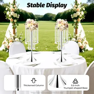 CNCEST Luxurious Acrylic Crysta 21.9" Tall Silver Trumpet Shape Tabletop Centerpiece for Weddings Parties Events Home Decor 10Pcs Durable Reusable Iron Vase