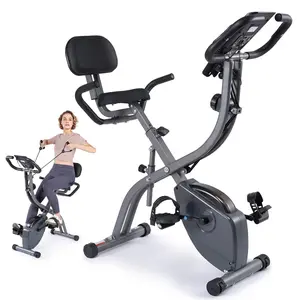 Folding Exercise Bike, 4-in-1 Magnetic Upright Bike, Pulse Sensor LCD Monitor Indoor Cycling Stationary Exercise Bike, Silent Compact & Full-Body Workout for Home